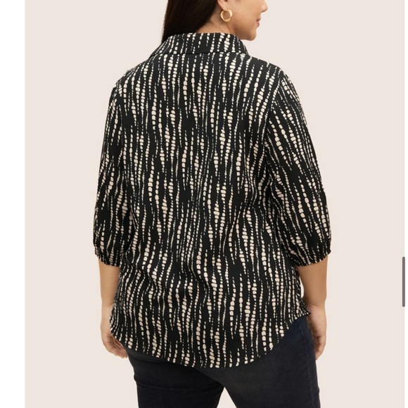 BloomChic Plus Size Shirt Collar Striped Tab Sleeve Blouse - Picture 2 of 8